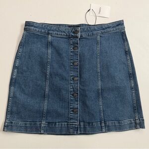 Theory Denim Skirt Button Front A Line Heavy Twill Denim Medium Wash Indigo Blue